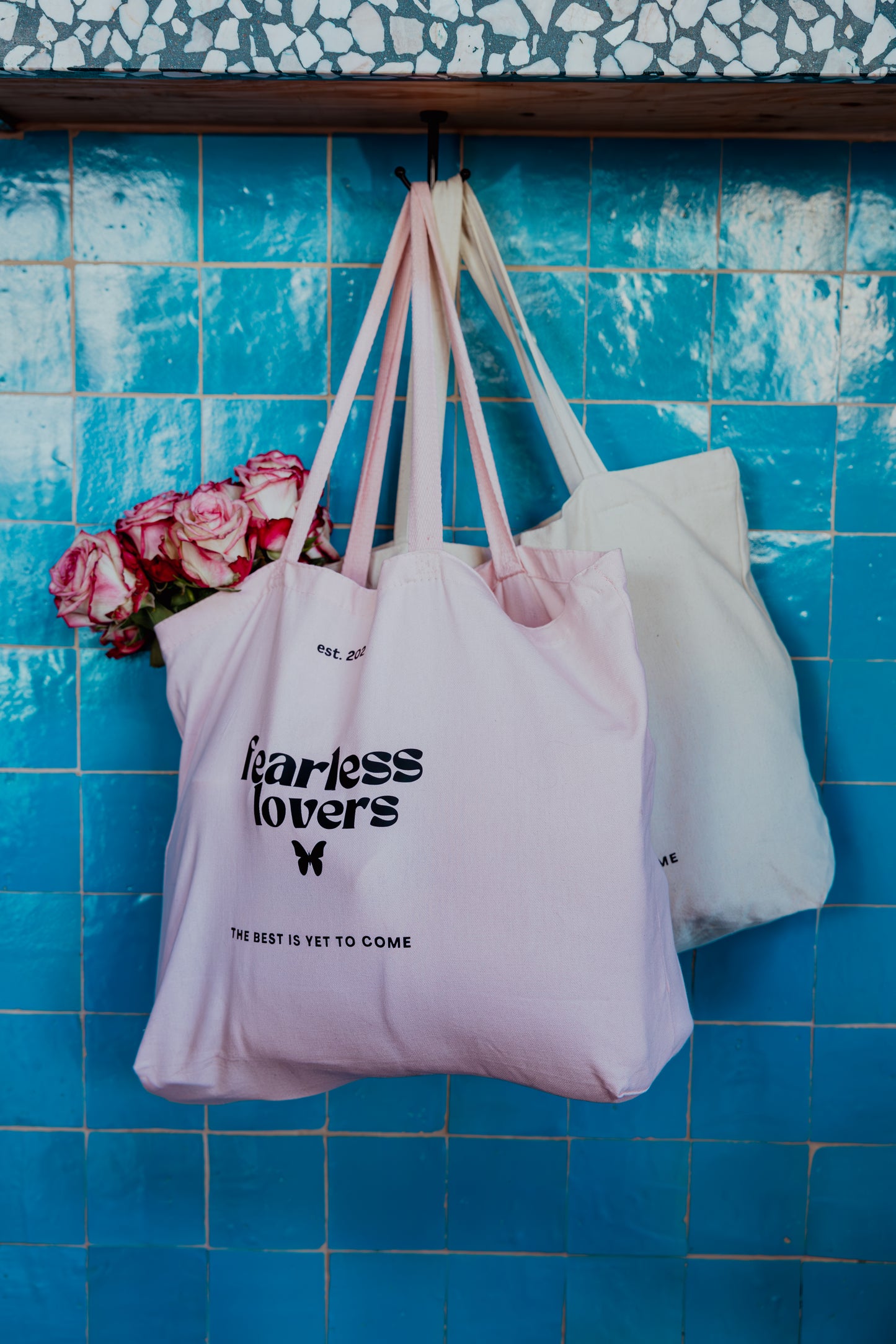 fearless lovers pink cotton tote bag