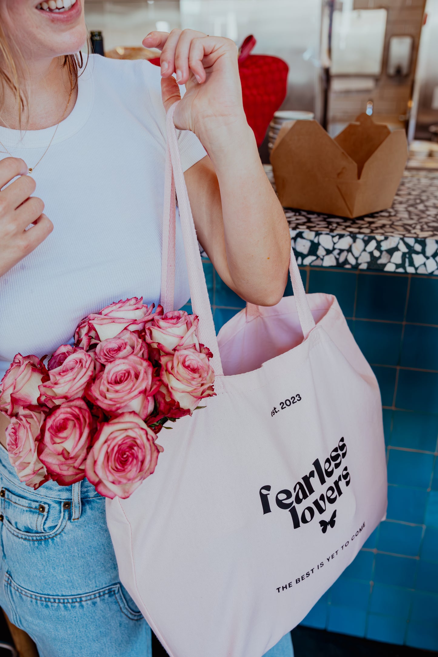 fearless lovers pink cotton tote bag